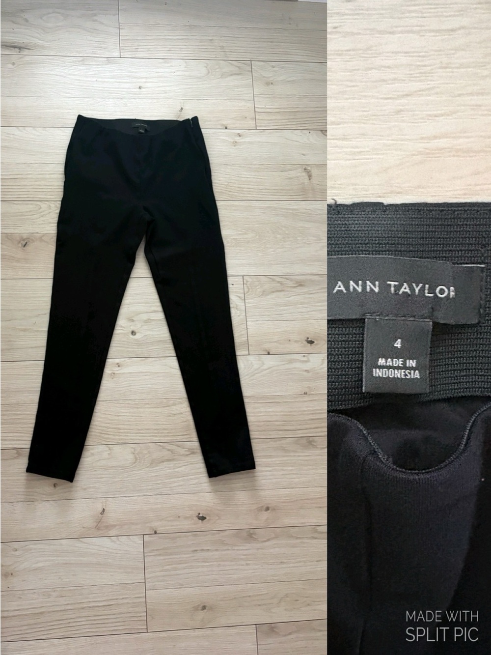 Ann Taylor Black Solid Flat Front Dress Pants Zip Closure Size 4 Rayon Blend